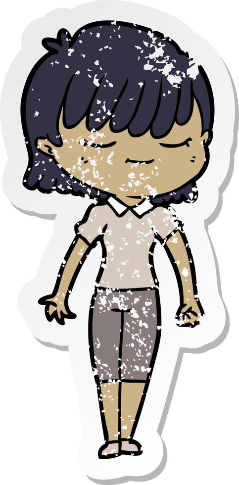 distressed sticker of a cartoon woman vector