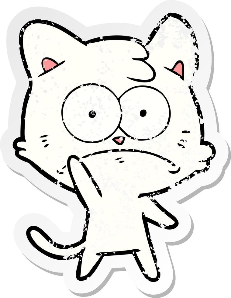 distressed sticker of a cartoon nervous cat vector