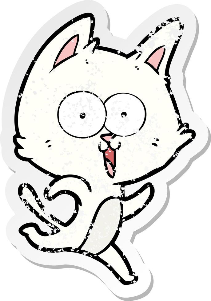 distressed sticker of a funny cartoon cat vector