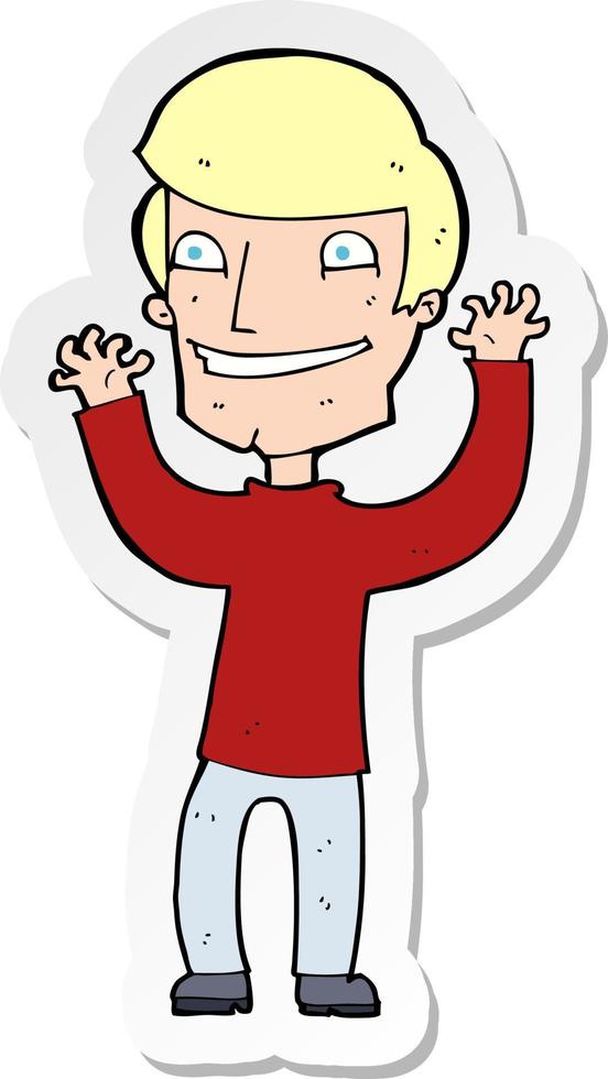 sticker of a cartoon excited man vector