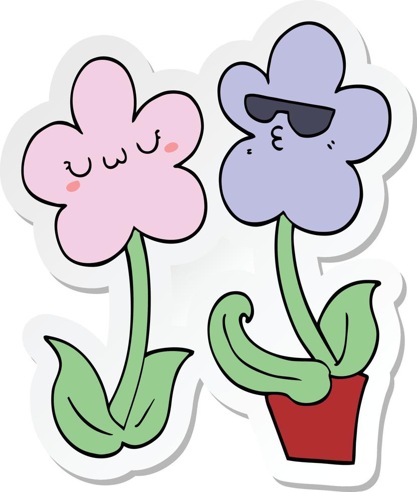 sticker of a cute cartoon flower vector