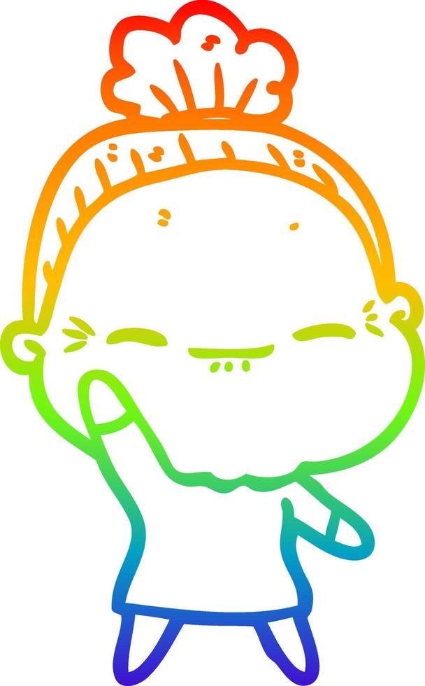 rainbow gradient line drawing cartoon peaceful old woman vector