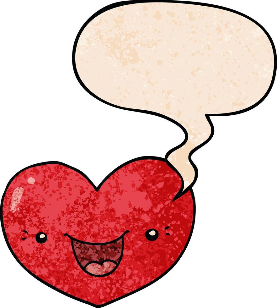 cartoon love heart character and speech bubble in retro texture style vector