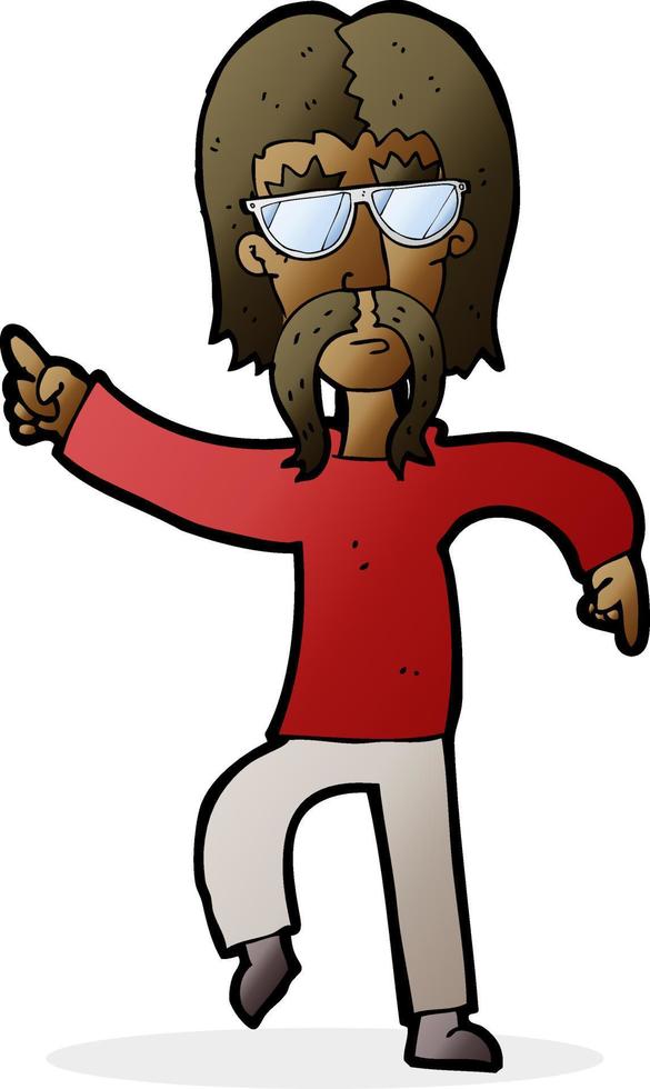 cartoon hippie man wearing glasses vector