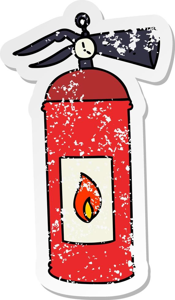 distressed sticker of a quirky hand drawn cartoon fire extinguisher vector