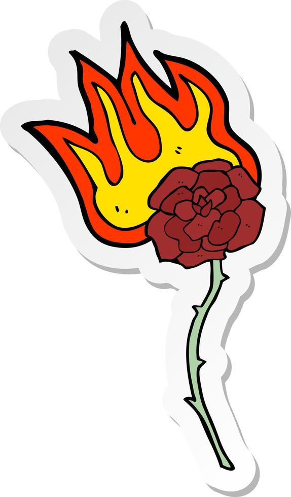 pegatina de una rosa ardiente de dibujos animados vector