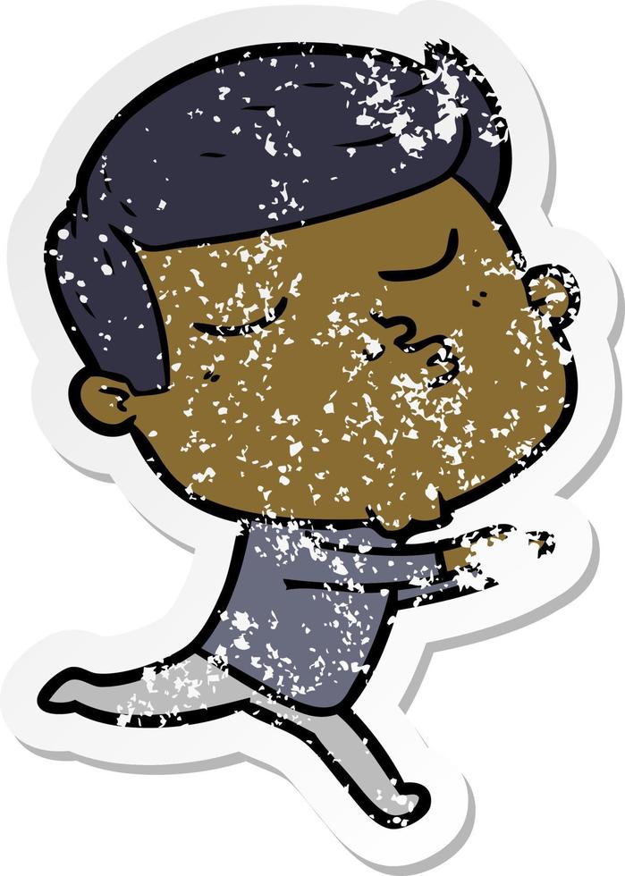 distressed sticker of a cartoon model guy pouting vector