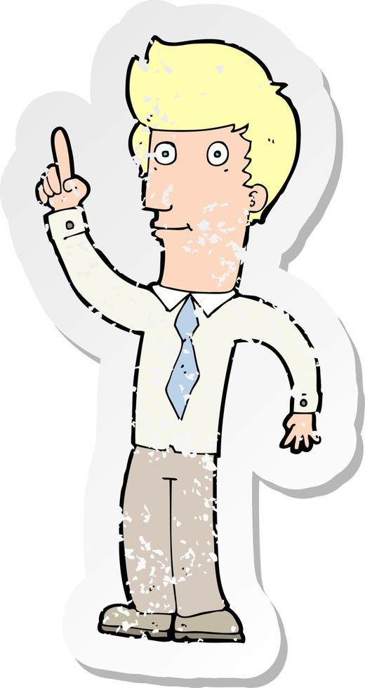 retro distressed sticker of a cartoon friendly man with idea vector