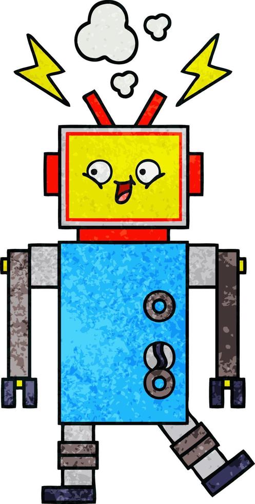 retro grunge texture cartoon robot vector