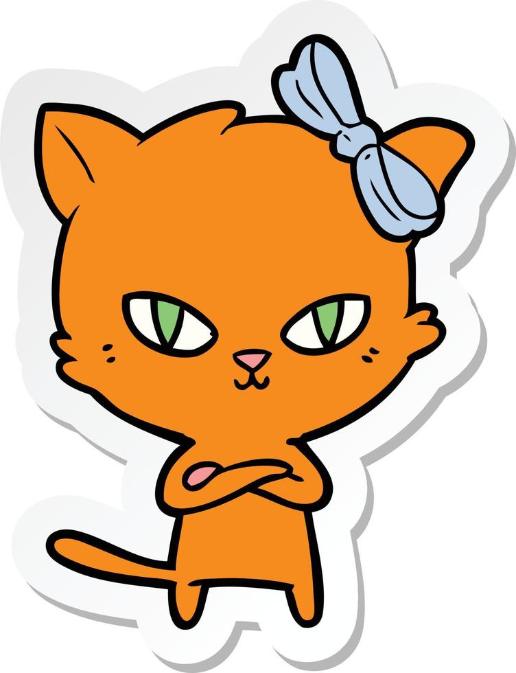 sticker of a cute cartoon cat vector