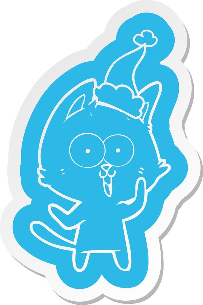 funny cartoon  sticker of a cat wearing santa hat vector