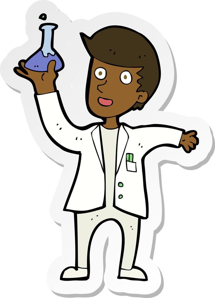 sticker of a cartoon happy scientist vector