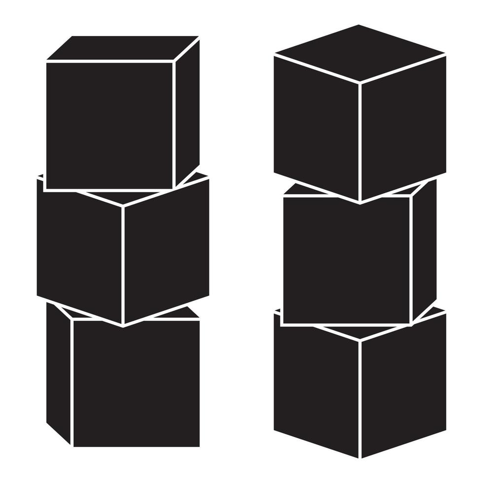 Wooden cubes for tower construction, black stencil icon, vector isolated illustration