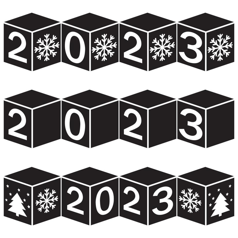 Calendar for Christmas, new year made of cubes with the number 2023, black silhouette vector illustration