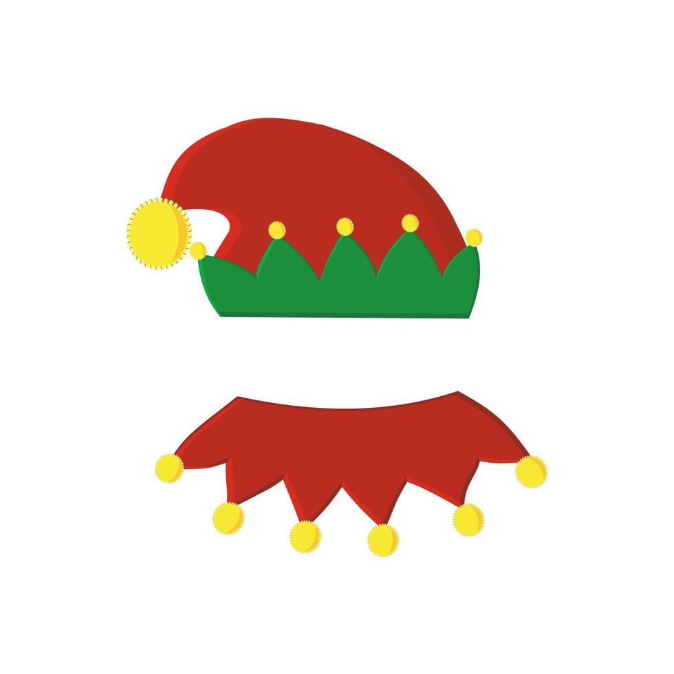Christmas elf hat and collar, color vector illustration