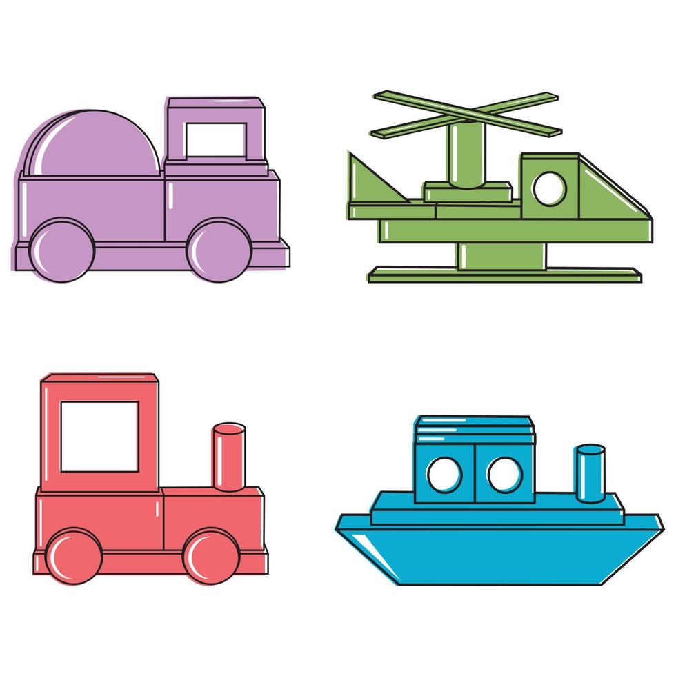 Construction of Transport from colored wooden cubes, vector isolated illustration in the flat style