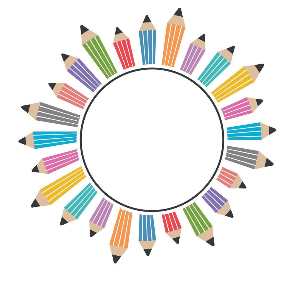 Round pencil frame, color vector isolated illustration