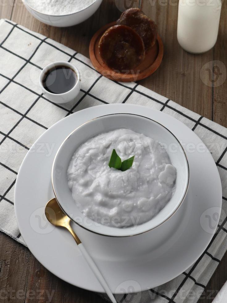 indonesian food marrow porridge with sugar on the plate photo
