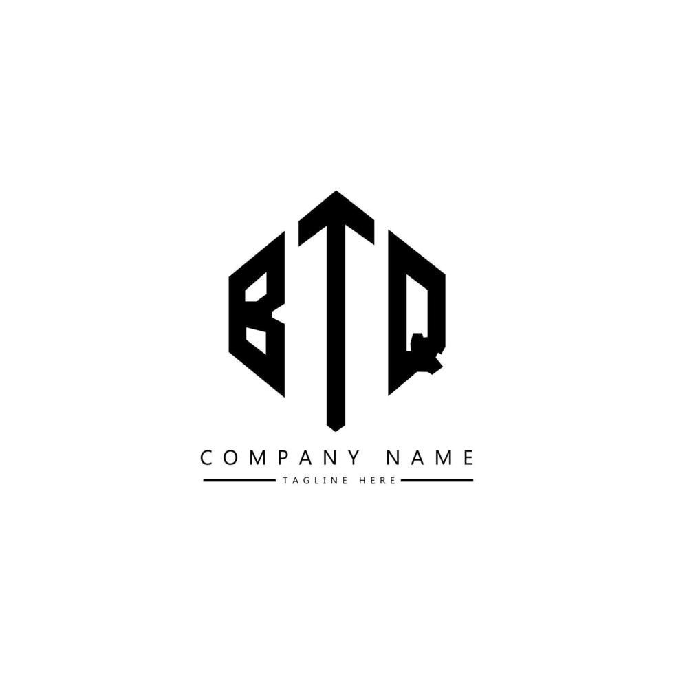 BTQ letter logo design with polygon shape. BTQ polygon and cube shape logo design. BTQ hexagon vector logo template white and black colors. BTQ monogram, business and real estate logo.