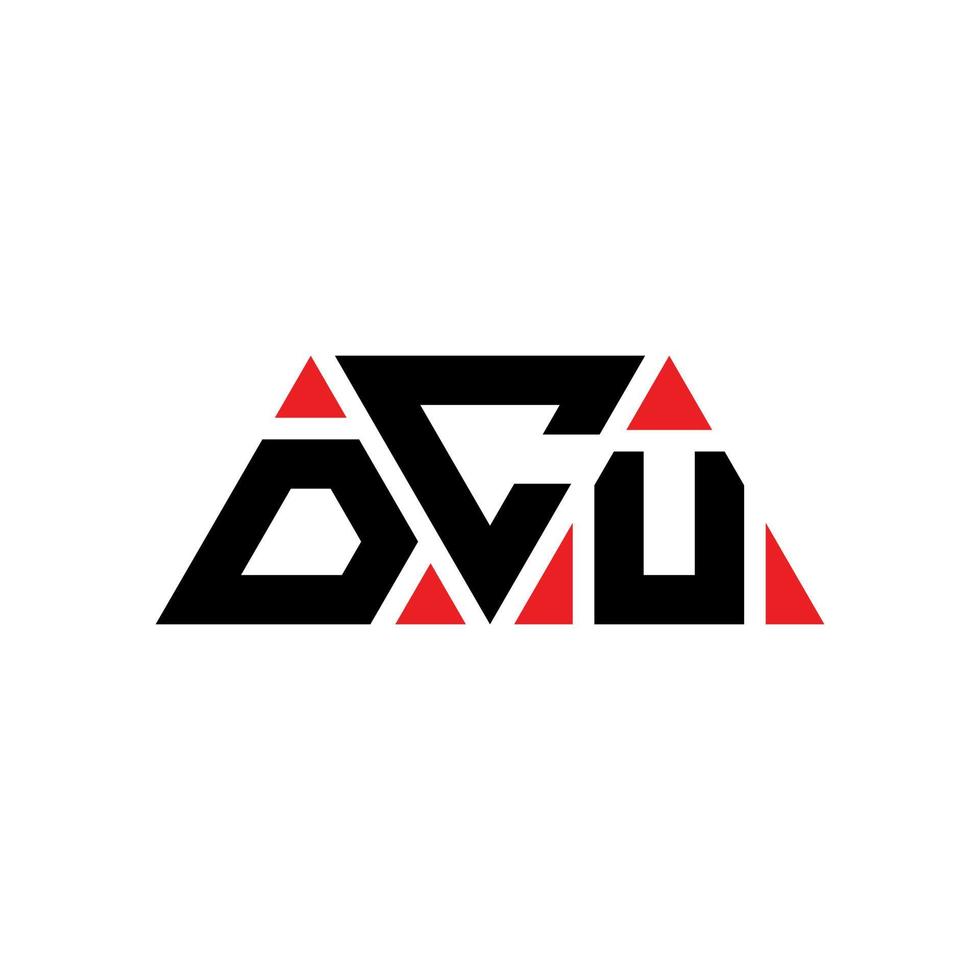 DCU triangle letter logo design with triangle shape. DCU triangle logo design monogram. DCU triangle vector logo template with red color. DCU triangular logo Simple, Elegant, and Luxurious Logo. DCU