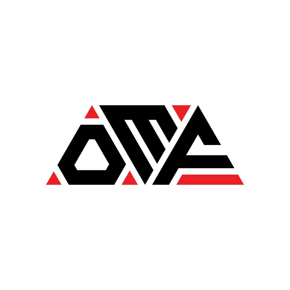 OMF triangle letter logo design with triangle shape. OMF triangle logo design monogram. OMF triangle vector logo template with red color. OMF triangular logo Simple, Elegant, and Luxurious Logo. OMF