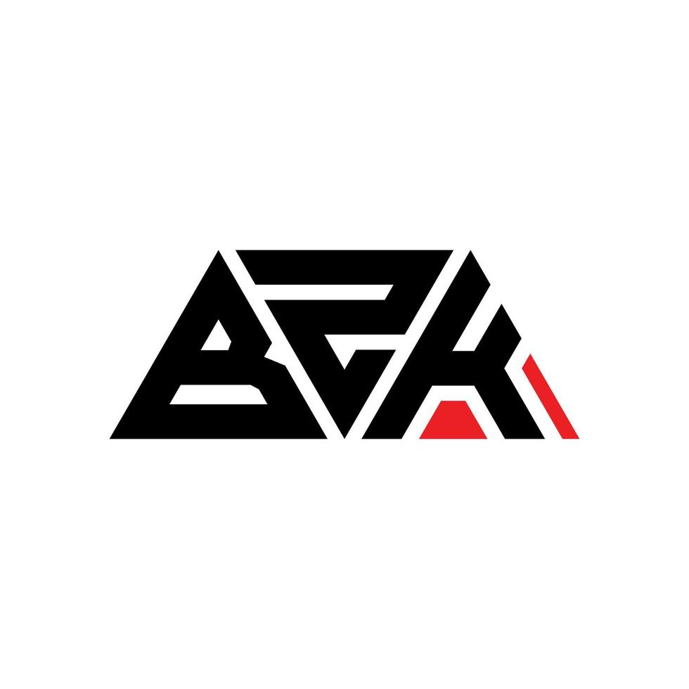BZK triangle letter logo design with triangle shape. BZK triangle logo design monogram. BZK triangle vector logo template with red color. BZK triangular logo Simple, Elegant, and Luxurious Logo. BZK