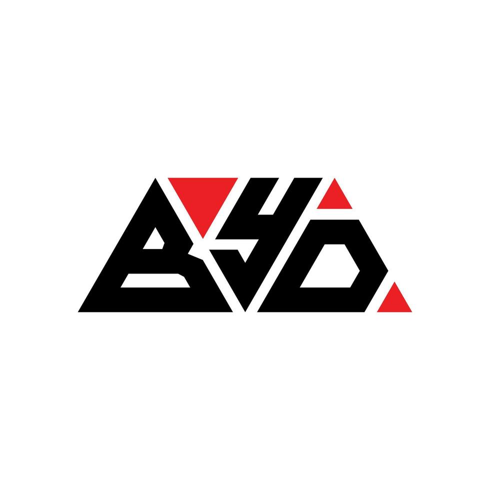 BYD triangle letter logo design with triangle shape. BYD triangle logo design monogram. BYD triangle vector logo template with red color. BYD triangular logo Simple, Elegant, and Luxurious Logo. BYD