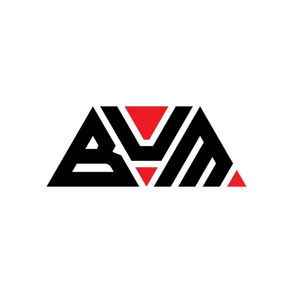 BUM triangle letter logo design with triangle shape. BUM triangle logo design monogram. BUM triangle vector logo template with red color. BUM triangular logo Simple, Elegant, and Luxurious Logo. BUM