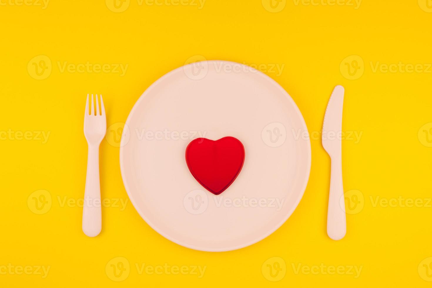 Red heart on serving table. Romantic concept photo