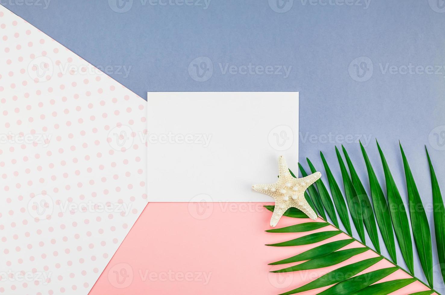 Palm leaves blank paper postcard mockup photo