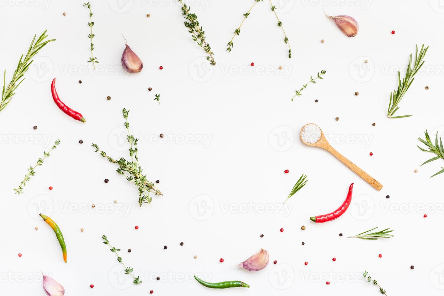Food background with greens herbs and spices photo