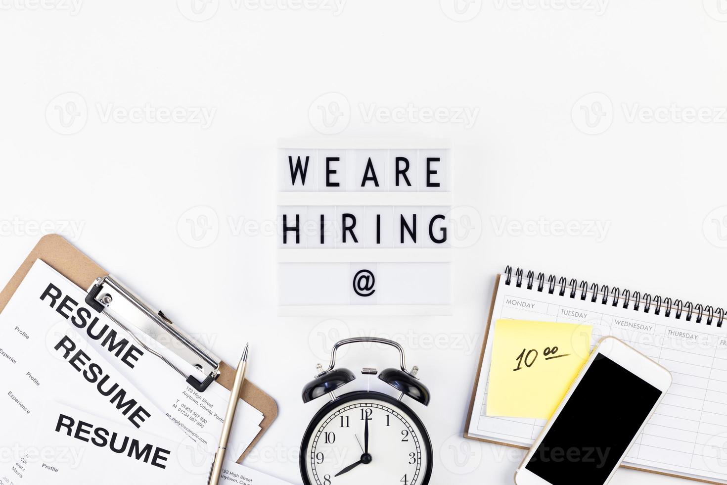 We are hiring flat lay on white background photo