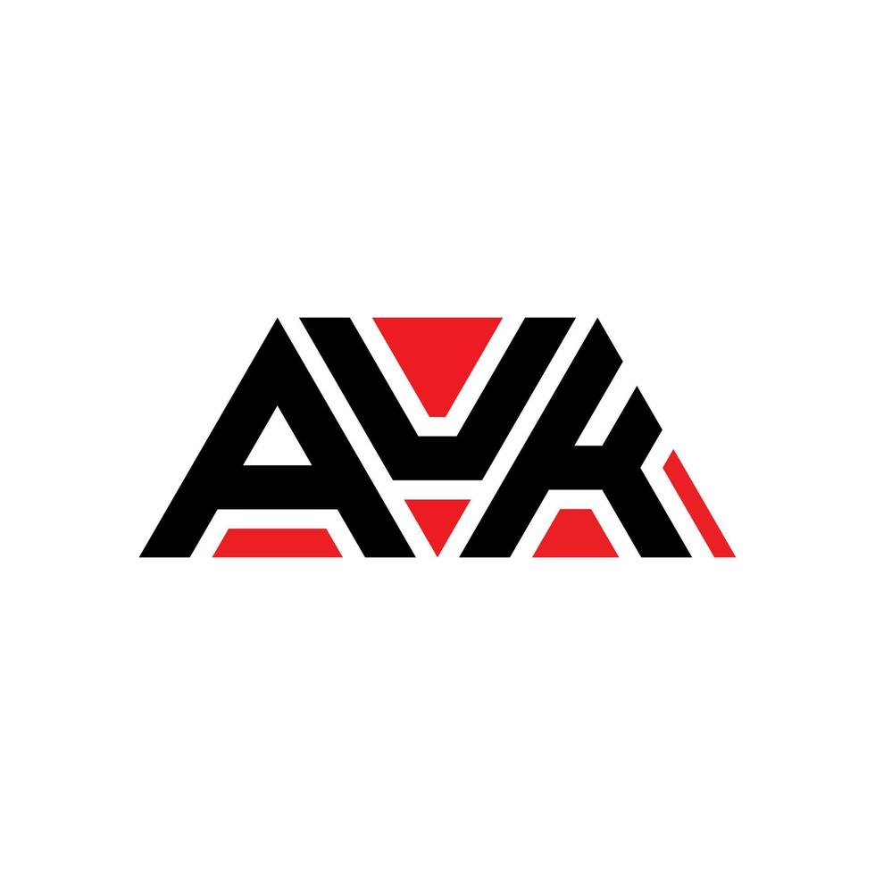 AUK triangle letter logo design with triangle shape. AUK triangle logo design monogram. AUK triangle vector logo template with red color. AUK triangular logo Simple, Elegant, and Luxurious Logo. AUK
