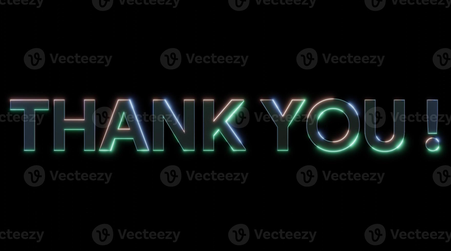 Thank you metal neon effect sign with light and shining effects. 3d illustration rendering in isolated black background photo