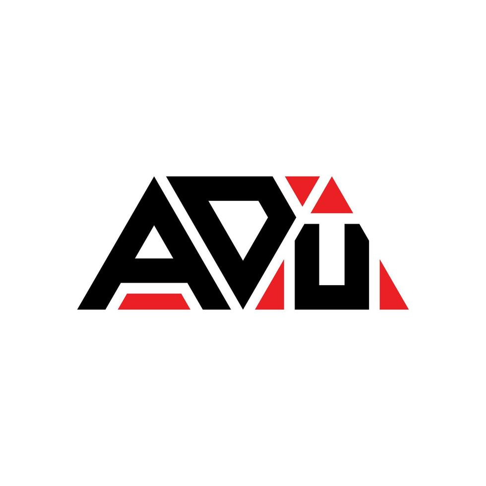 ADU triangle letter logo design with triangle shape. ADU triangle logo design monogram. ADU triangle vector logo template with red color. ADU triangular logo Simple, Elegant, and Luxurious Logo. ADU