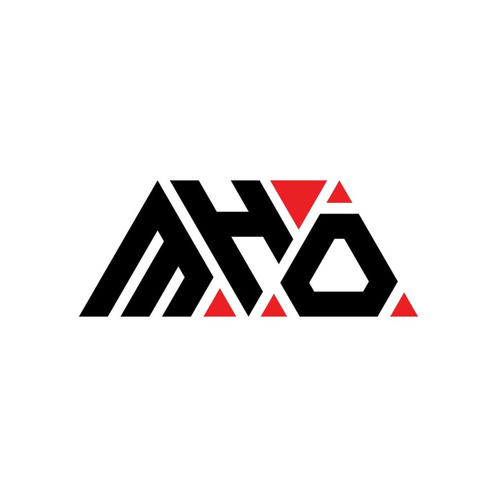 MHO triangle letter logo design with triangle shape. MHO triangle logo design monogram. MHO triangle vector logo template with red color. MHO triangular logo Simple, Elegant, and Luxurious Logo. MHO