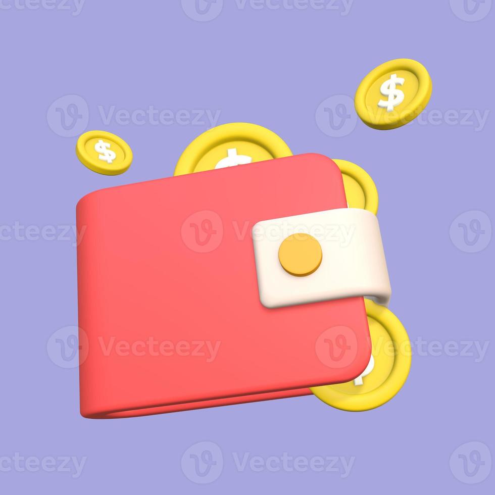 3D Floating Wallet Full of Coins Illustration photo