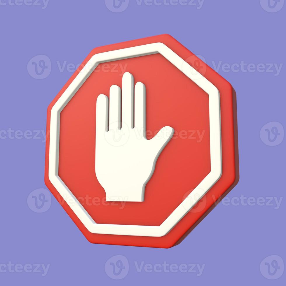 icono de señal de stop de mano 3d foto