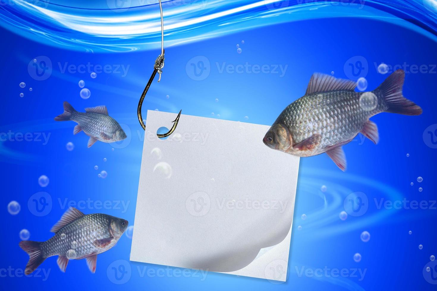 Fishing in deep blue water lake photo