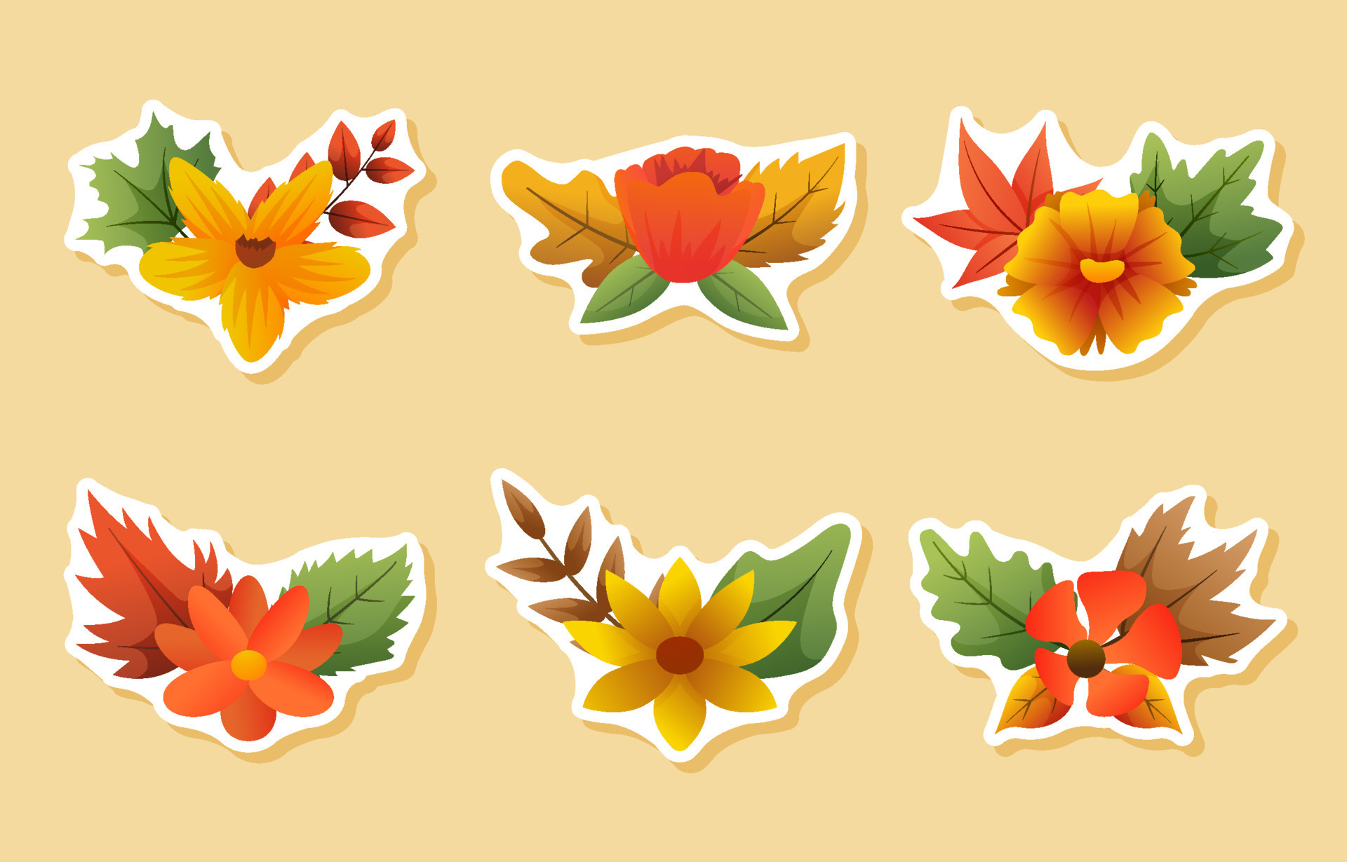 Fall Flower Sticker Set with Flat Design 8486161 Vector Art at