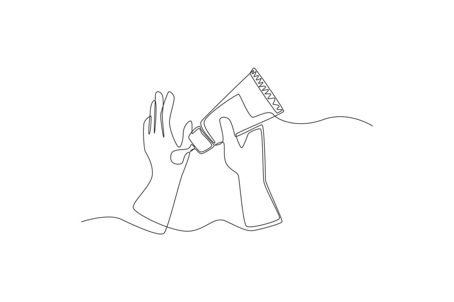Continuous one line drawing hand uses cosmetic tube for cream, gel or paste. Skin care concept. Single line draw design vector graphic illustration.