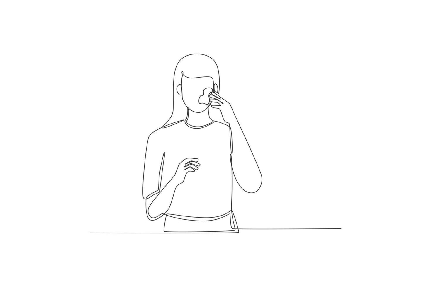 Continuous one line drawing woman using cosmetic products on her face. Skin care concept. Single line draw design vector graphic illustration.