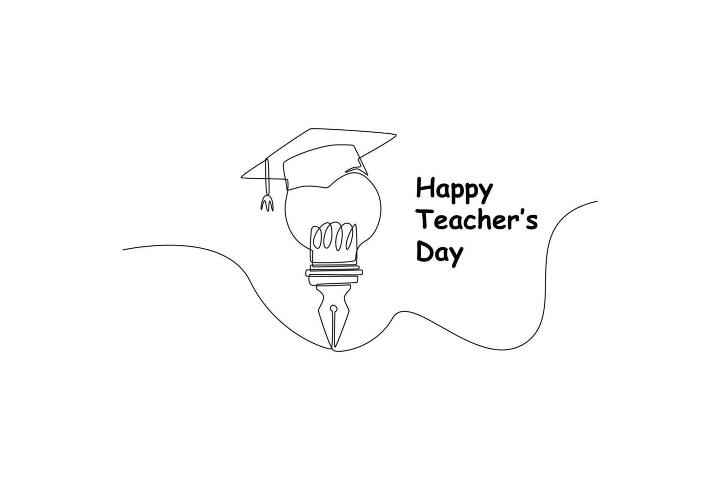 Single one line drawing toga hat on classic pen. Suitable for greeting card. International teacher's day concept. Continuous line draw design graphic vector illustration.