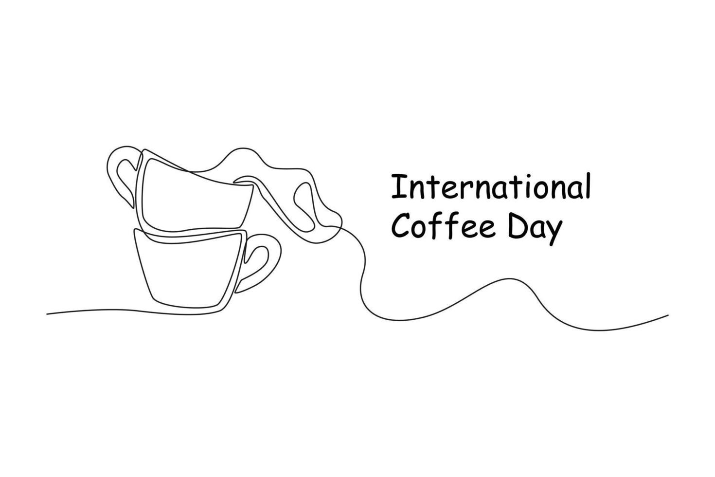 Continuous one line drawing Spill of coffee on a pile of coffee cups. International coffee day concept. Single line draw design vector graphic illustration.