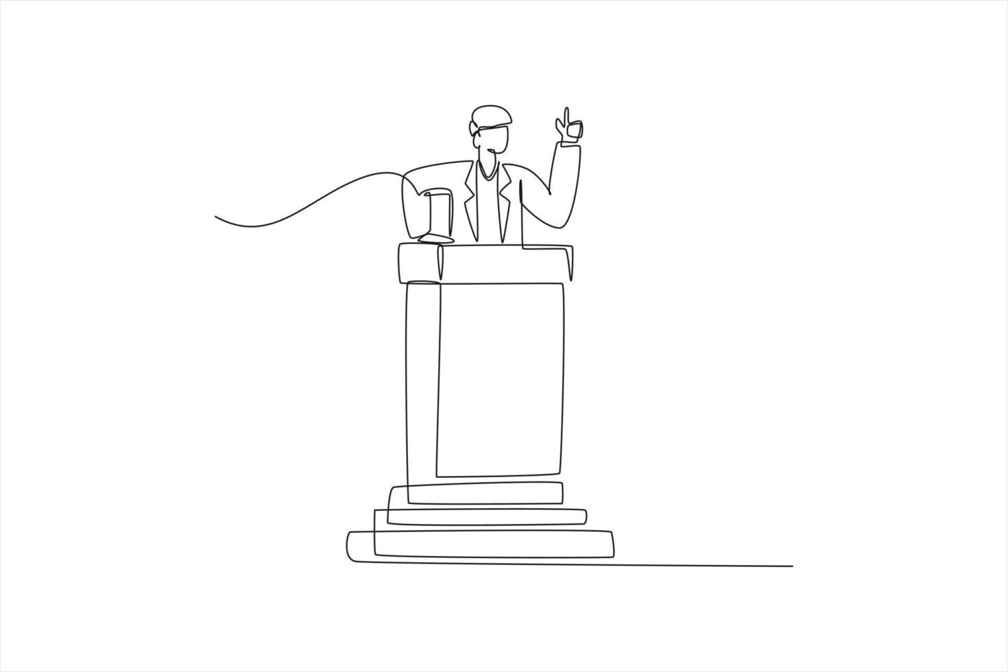 Continuous one line drawing the manager fills the training on the pulpit. Training and workshop concept. Single line draw design vector graphic illustration.