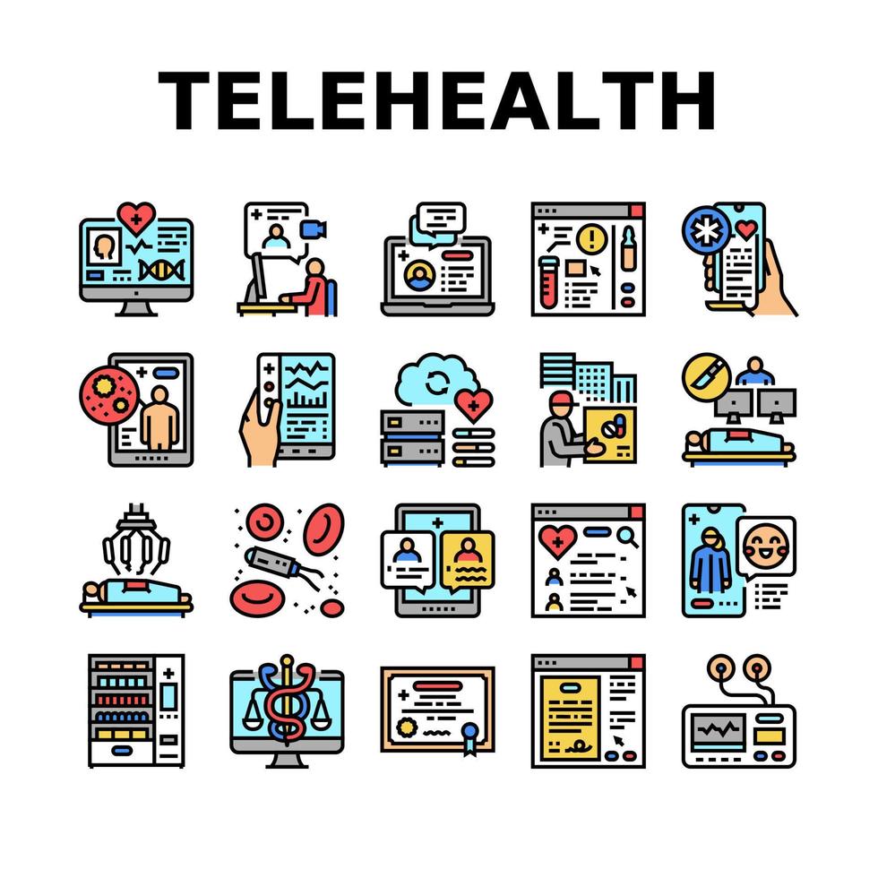Telehealth Medicine Treatment Icons Set Vector