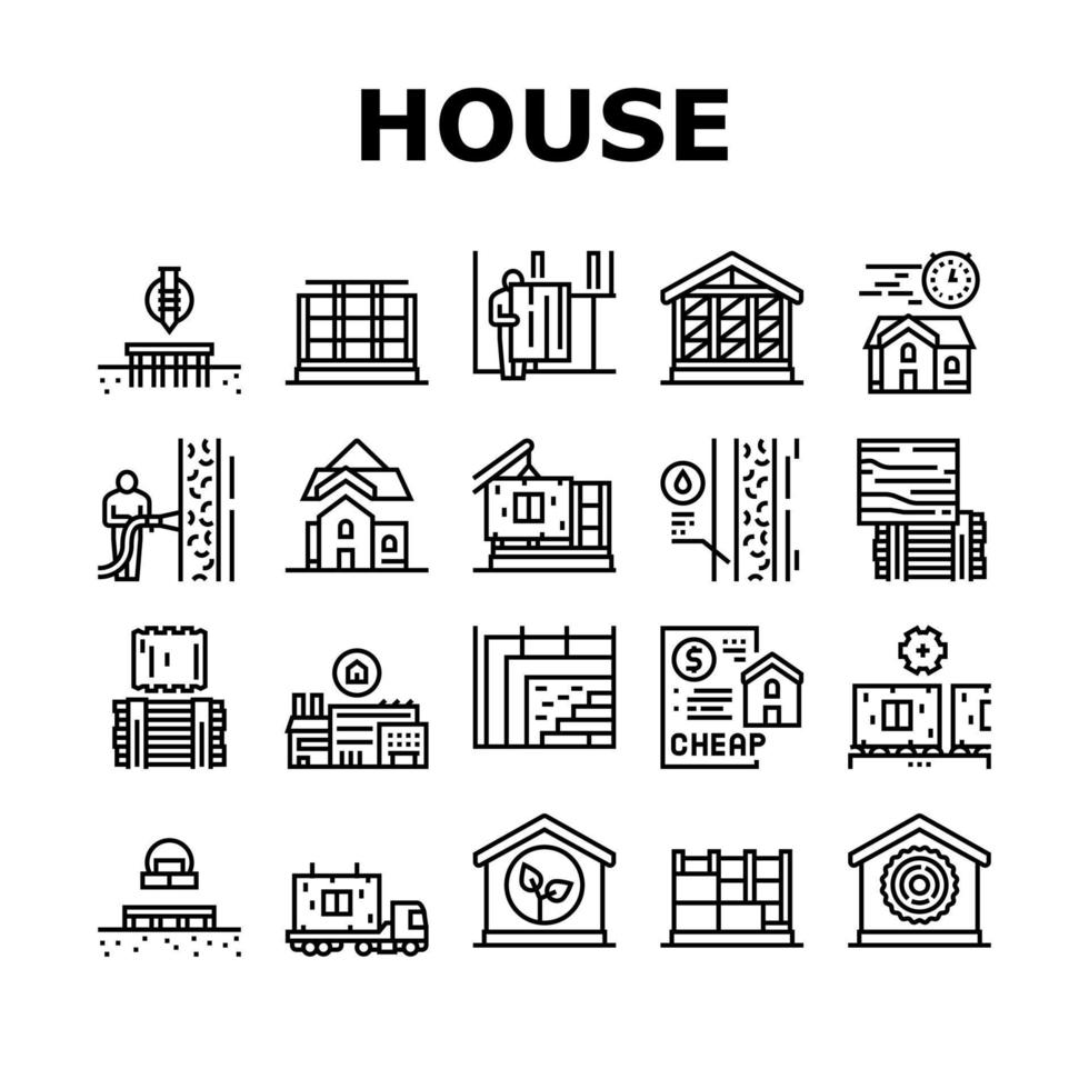 Timber Frame House Collection Icons Set Vector