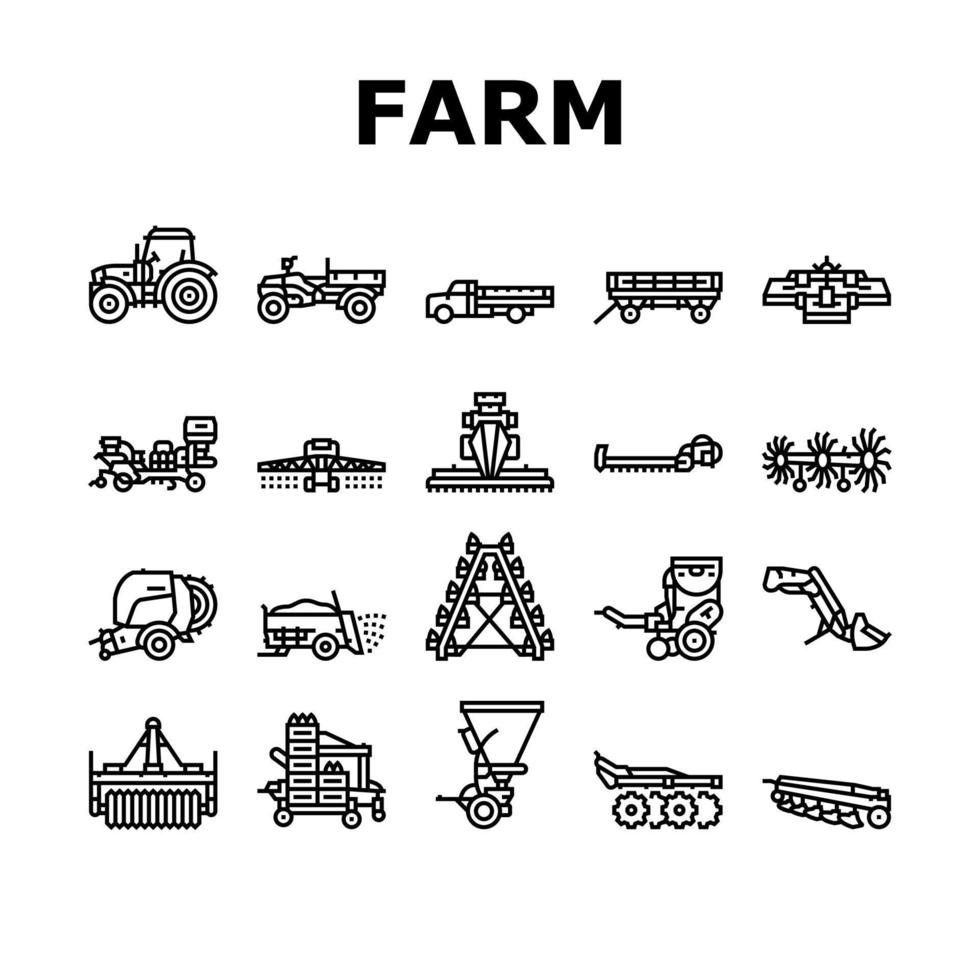 equipo agrícola y transporte iconos conjunto vector