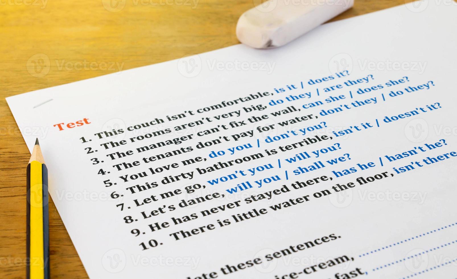 enhglish test sheet photo