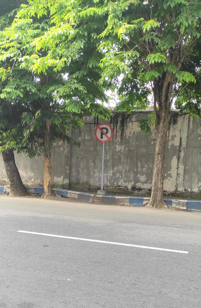 hay una señal de prohibido estacionar al lado de la carretera foto